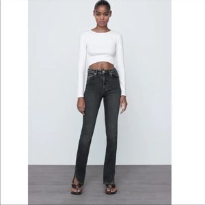 Zara High-Rise Straight Jeans in Washed Black